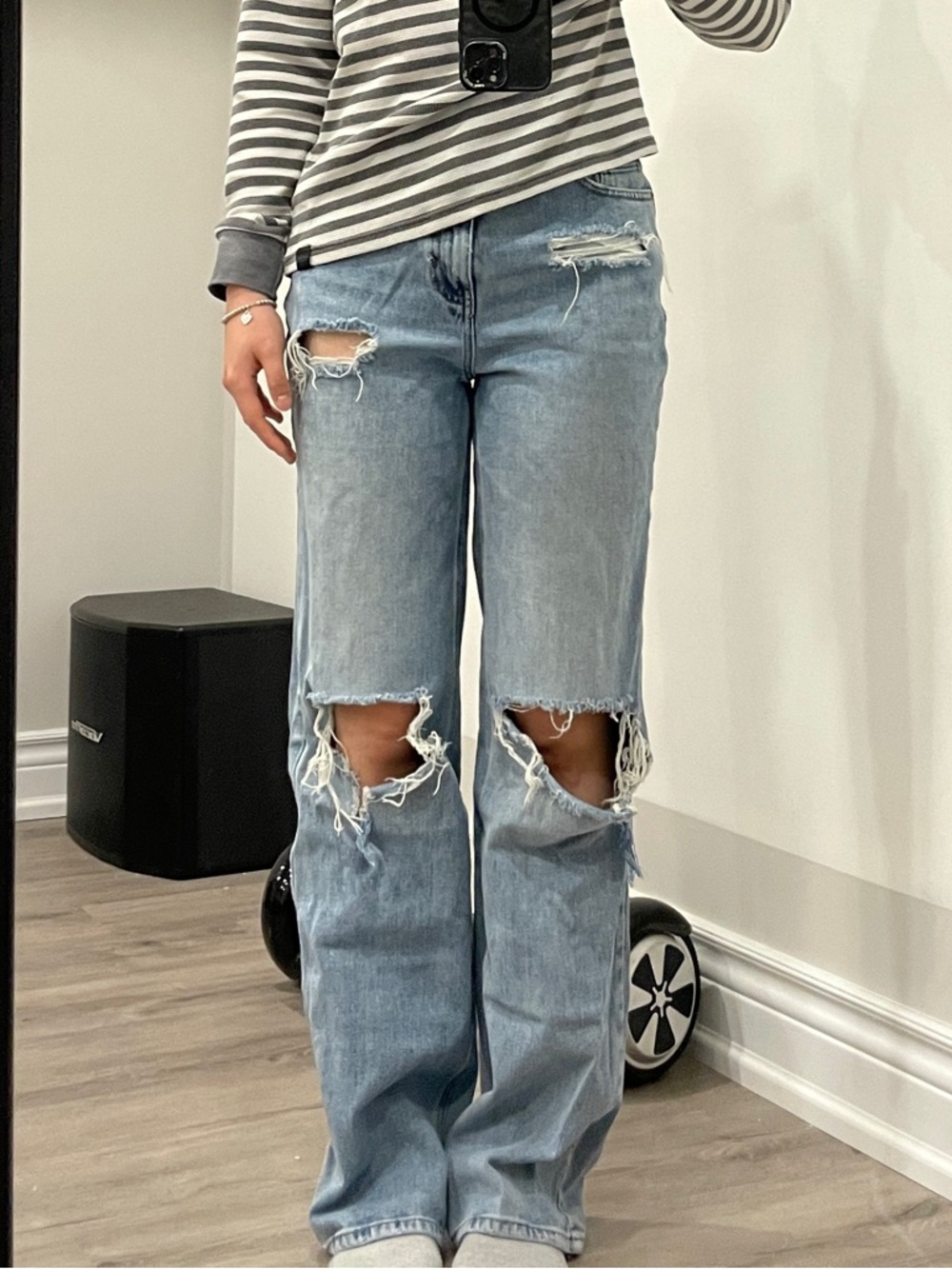 PacSun Light Blue Distressed Wide-Leg Ripped Jeans